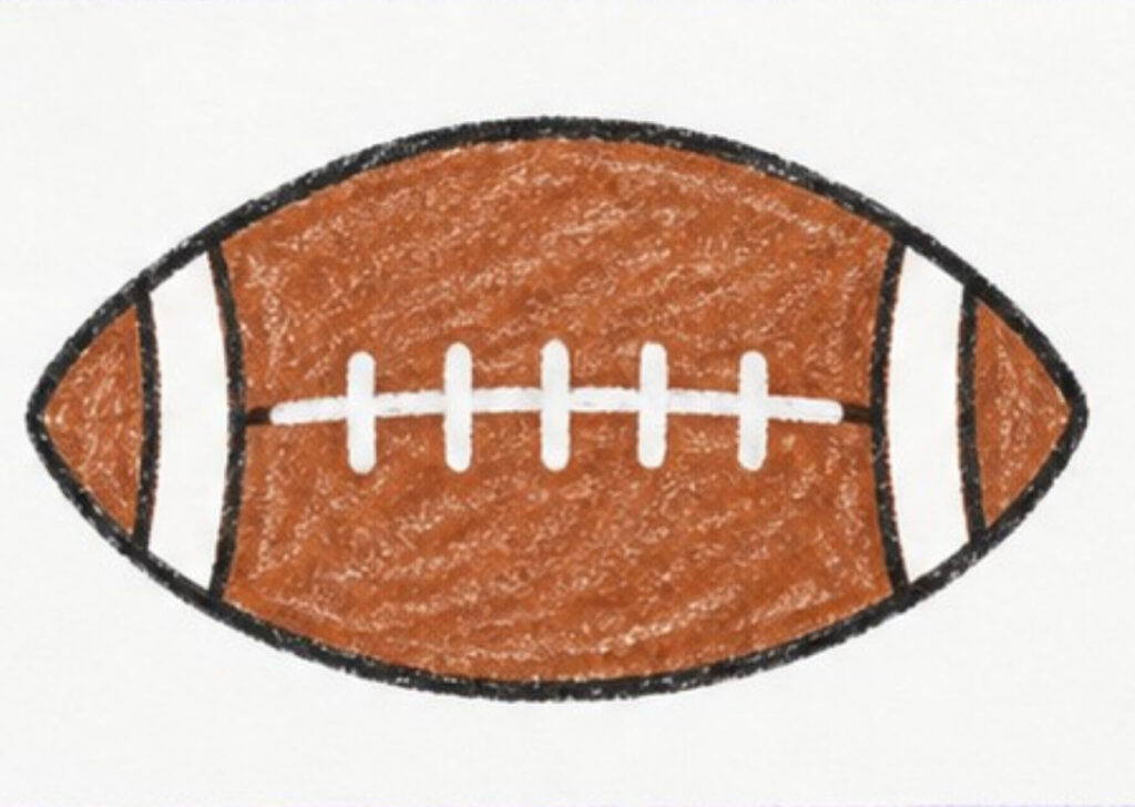A brown American football outlined in black, with white end stripes and central laces.